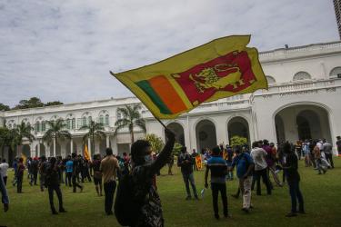 Sri Lankan protester with flag